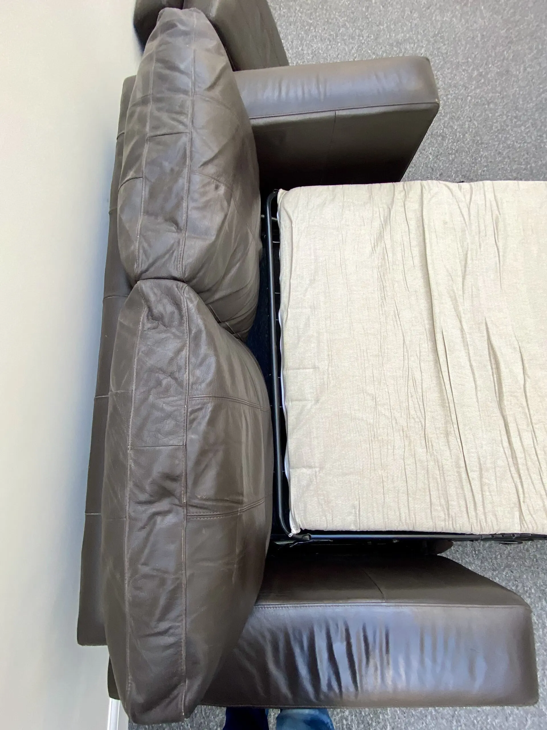 Leather brown 2 seater sofa bed