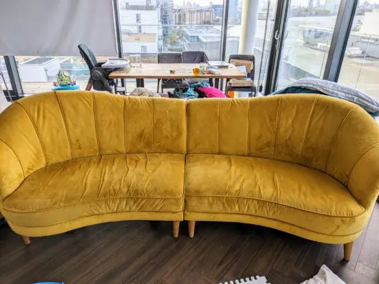 Sofology Yellow Velvet Curved Sofa