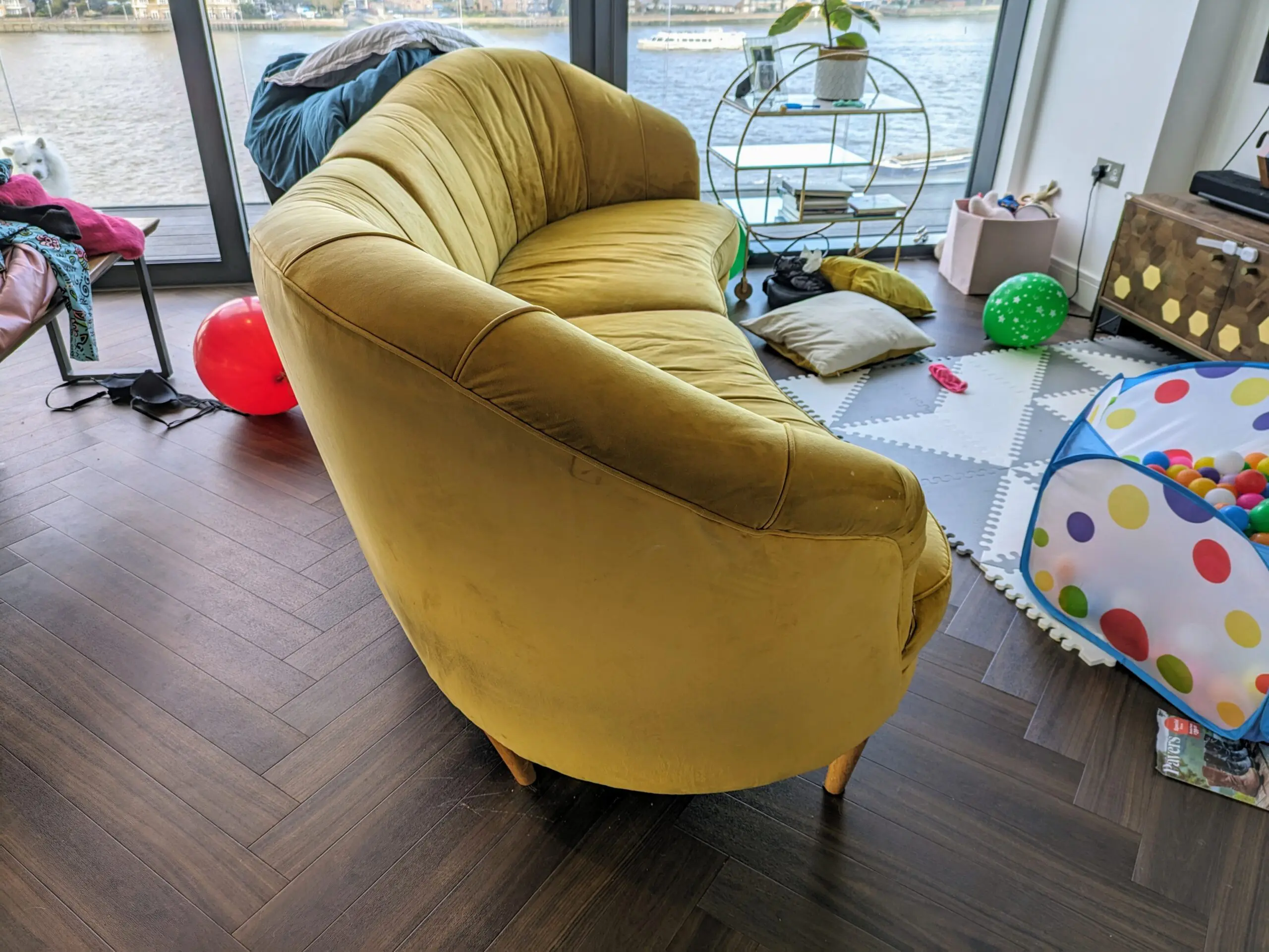 Sofology Yellow Velvet Curved Sofa
