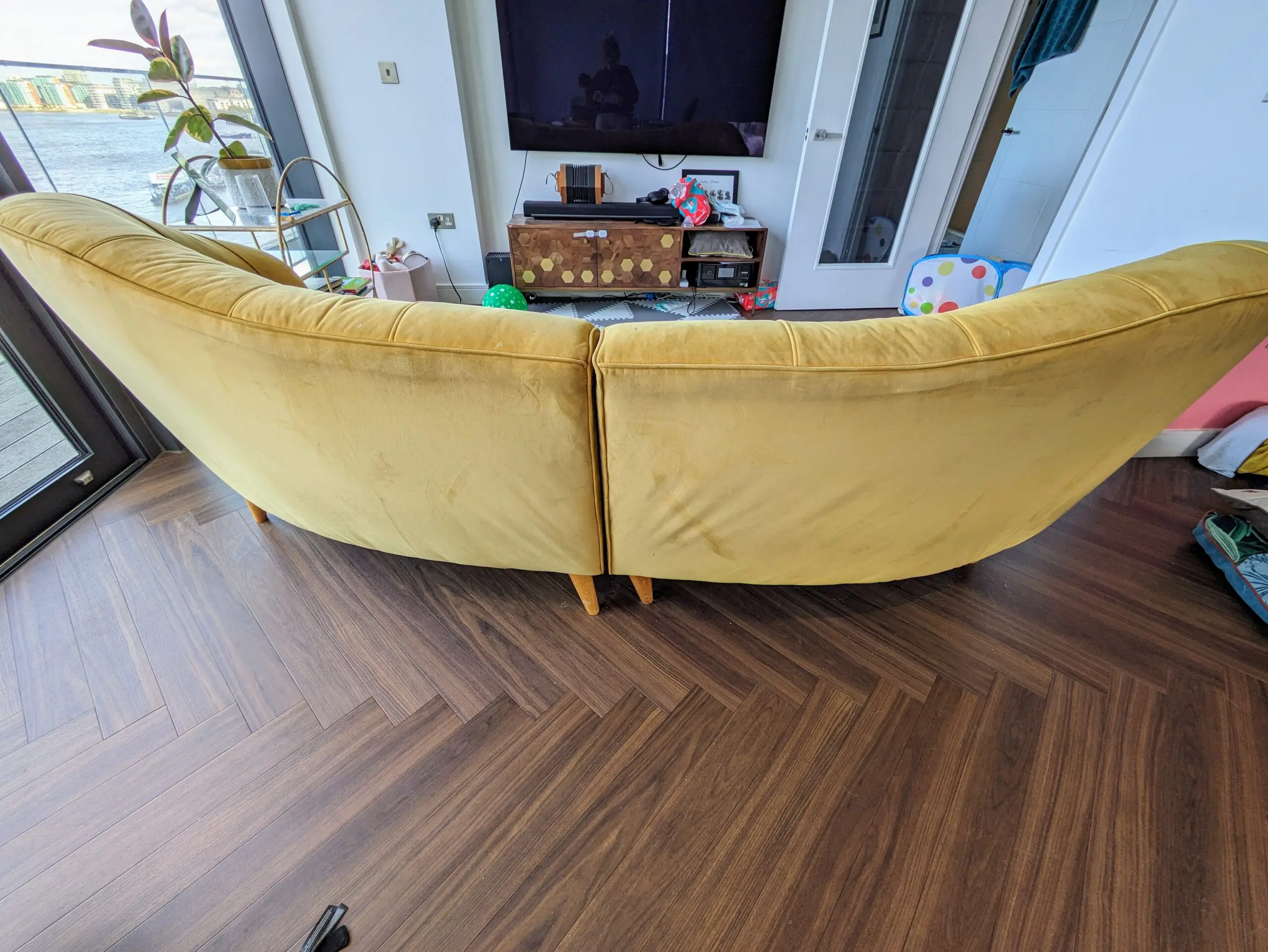 Sofology Yellow Velvet Curved Sofa