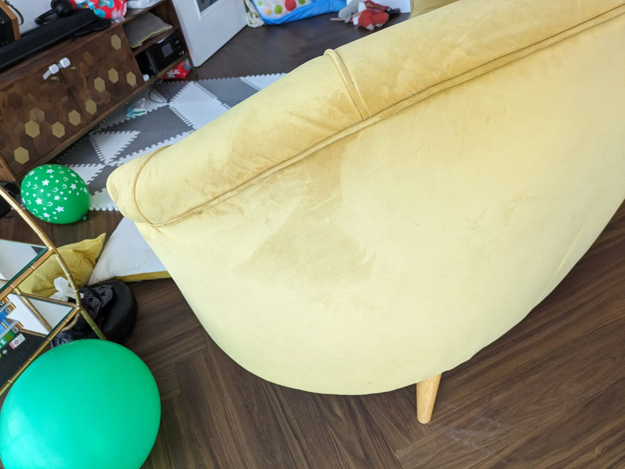 Sofology Yellow Velvet Curved Sofa