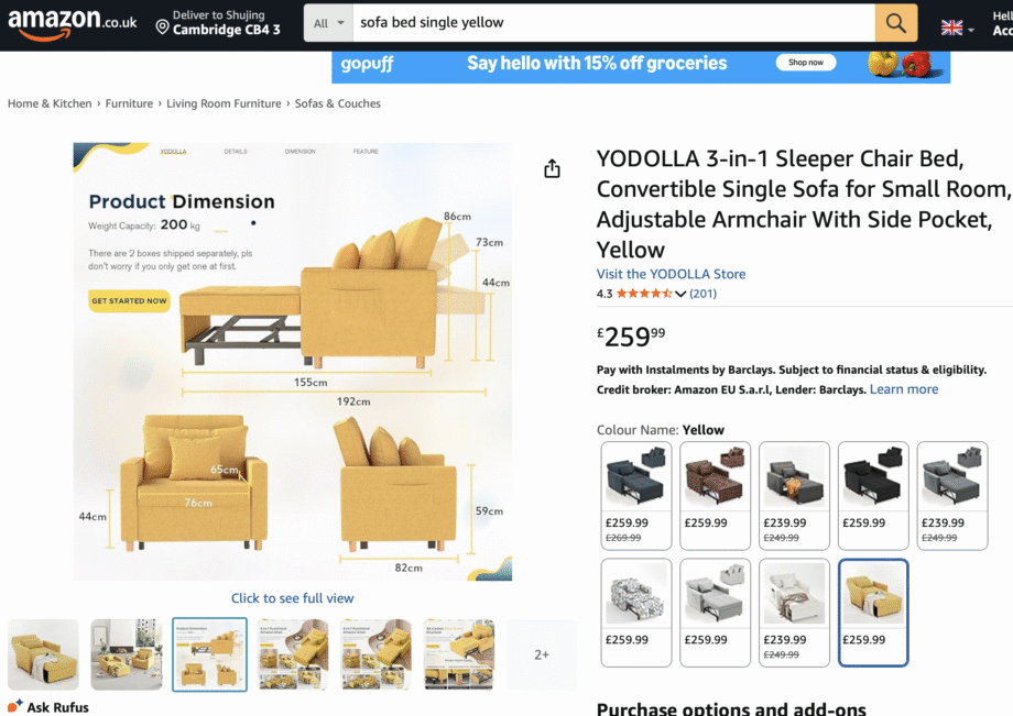 Beautiful Amazon Sofa Bed - Single