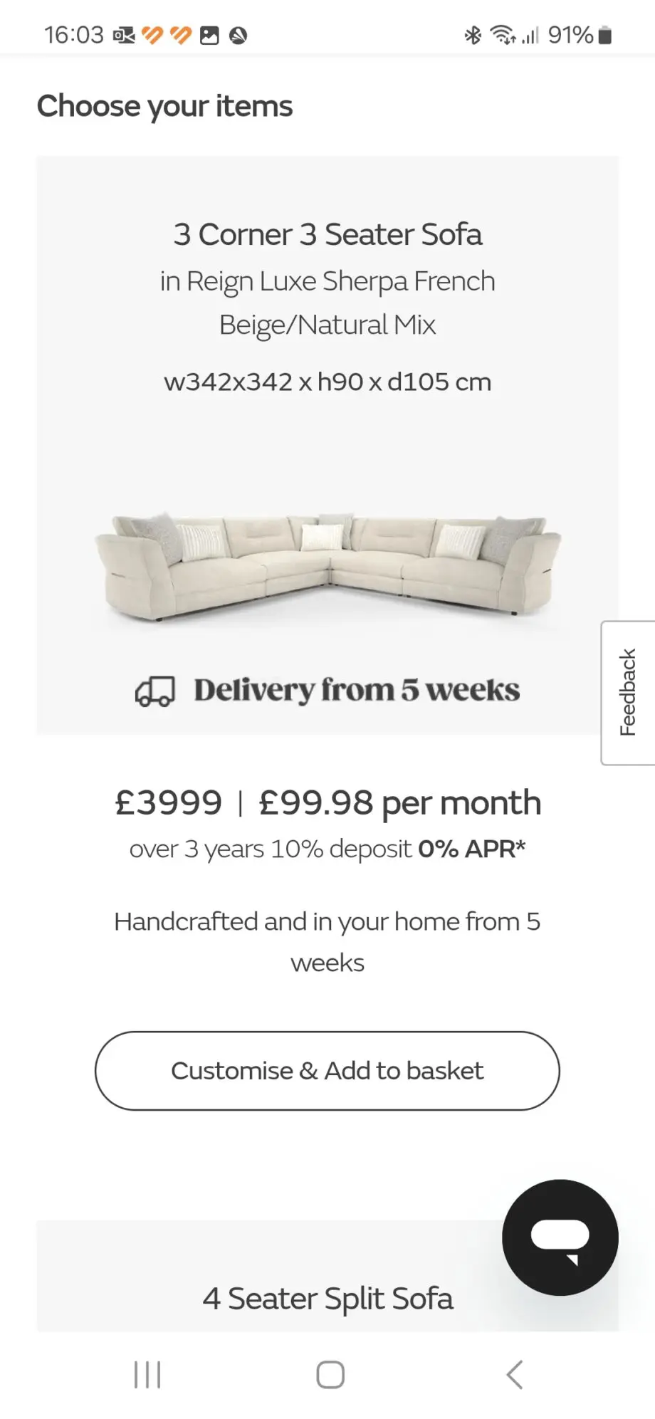 Sofology Reign 3 + 3 Luxe Sherpa French Beige Natural Mix Sectional Corner Sofa