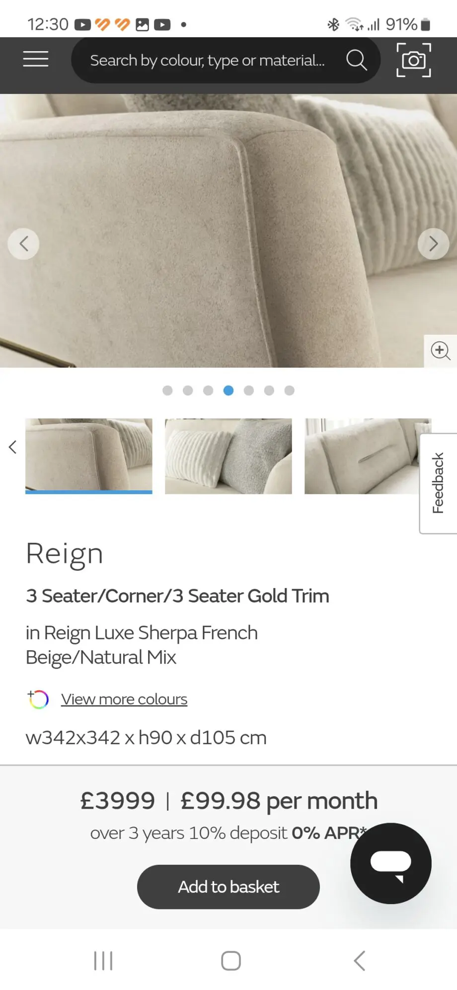 Sofology Reign 3 + 3 Luxe Sherpa French Beige Natural Mix Sectional Corner Sofa