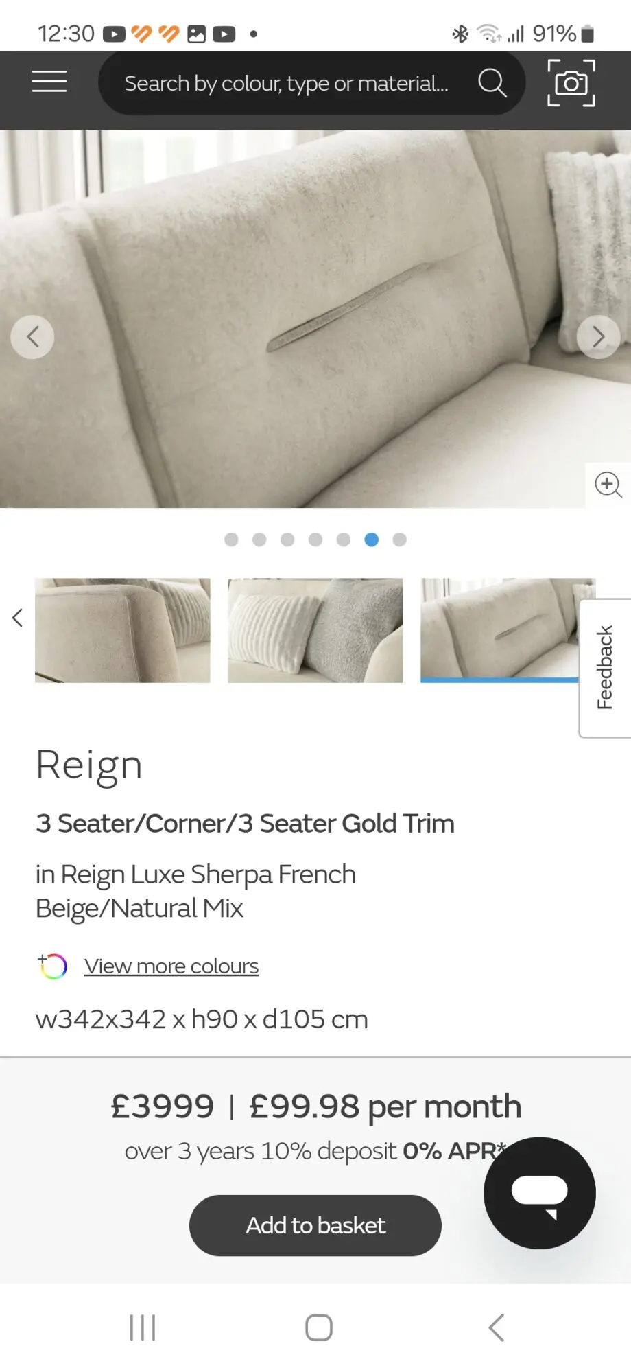 Sofology Reign 3 + 3 Luxe Sherpa French Beige Natural Mix Sectional Corner Sofa
