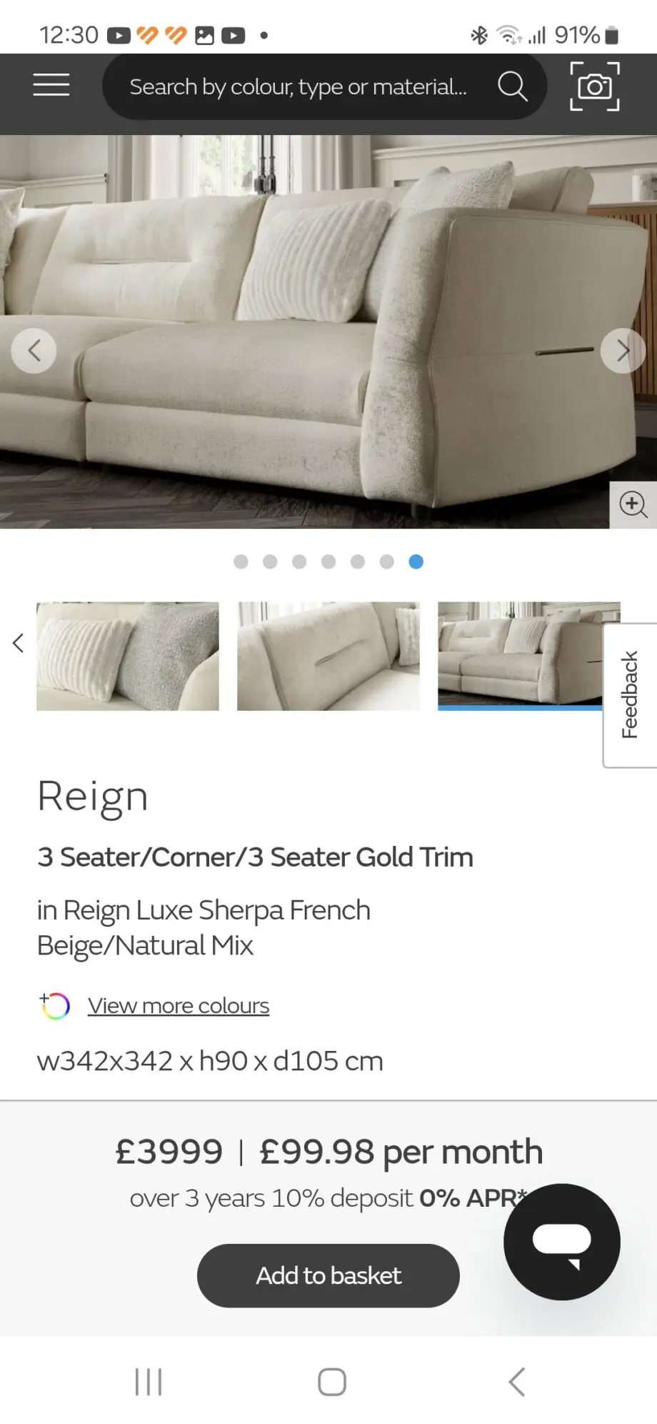 Sofology Reign 3 + 3 Luxe Sherpa French Beige Natural Mix Sectional Corner Sofa