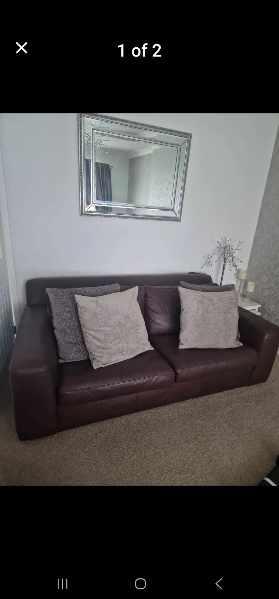 Dark brown leather sofa and chairs marks and Spencers