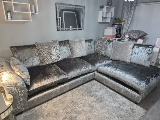 DFS Crushed Silver Velvet Corner Sofa