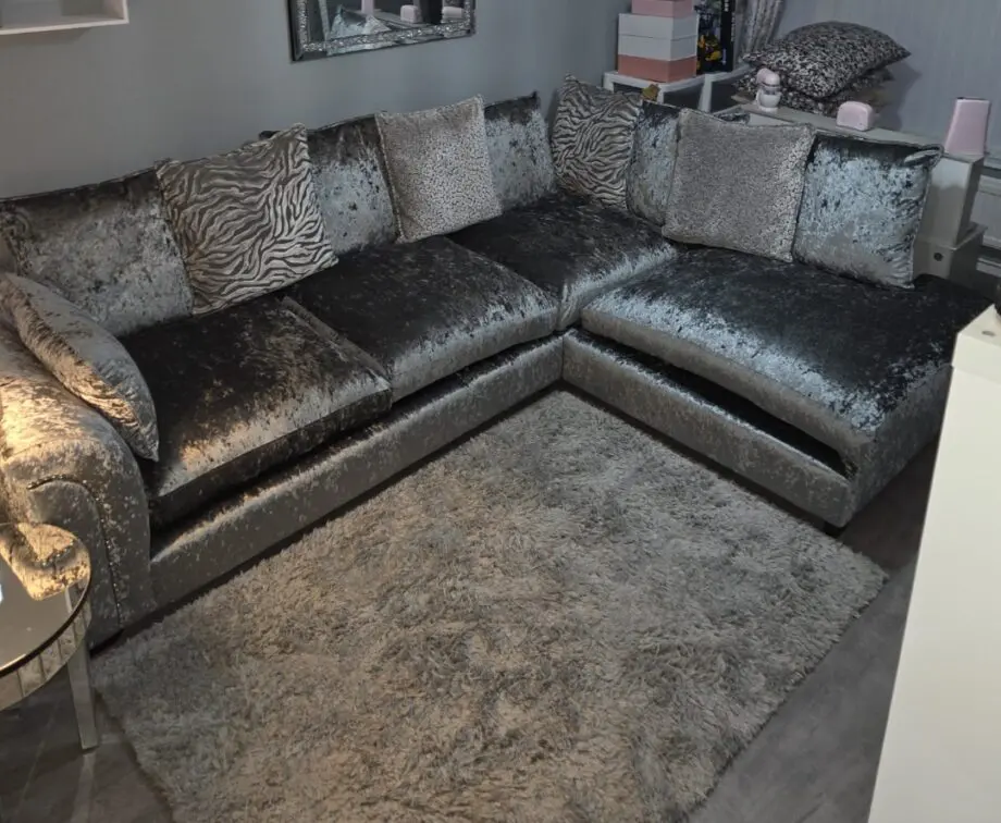 DFS Crushed Silver Velvet Corner Sofa
