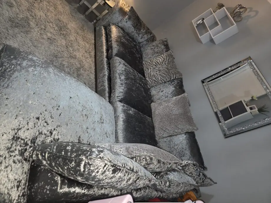 DFS Crushed Silver Velvet Corner Sofa