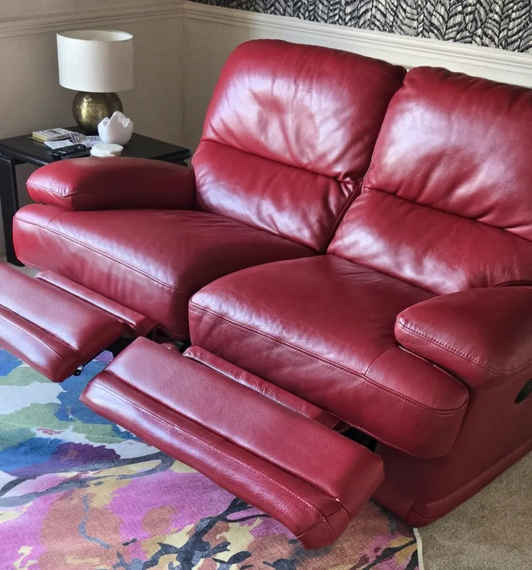 Red leather electrical recliner 2 seater sofa