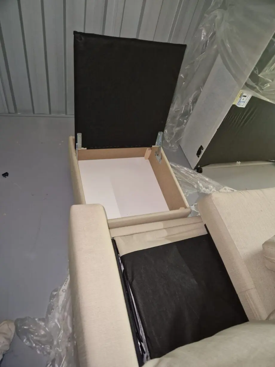 Dunelm Oat 3 seater-sofa bed with storage foot stool.