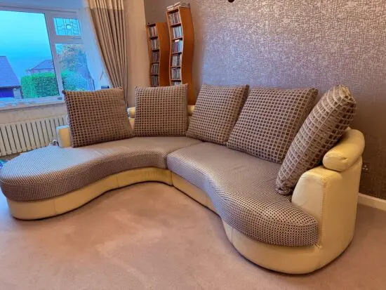 Leather and Fabric curved sofa