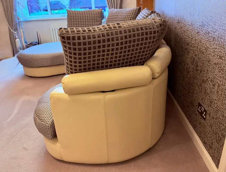 Leather and Fabric curved 4 seater sofa