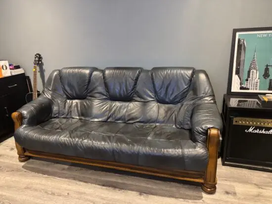 Blue Real Leather 3 Seater Sofa