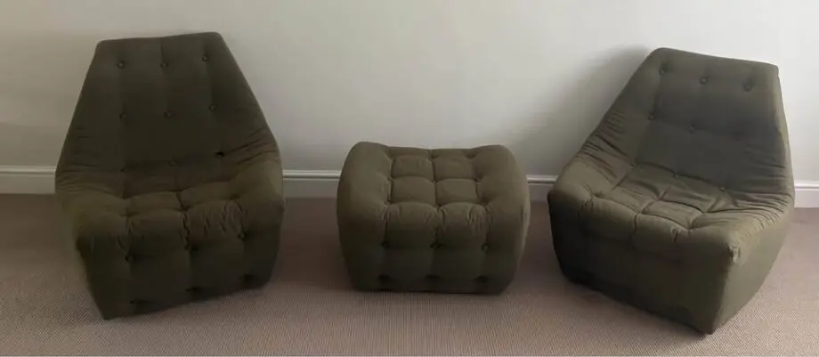 Habitat TISNO (Olive Green) Two Chairs and Footstool (Original price: £1685)