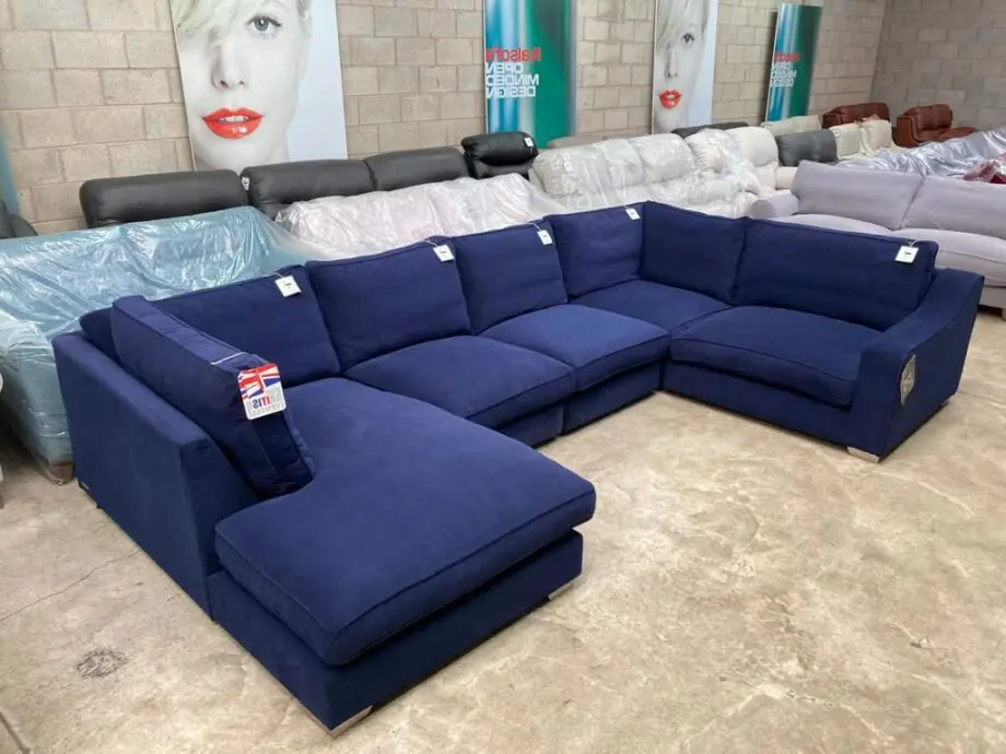 The Lounge Co “Imogen” Corner Sofa with Chaise & Matching Footstool – Damson Jam