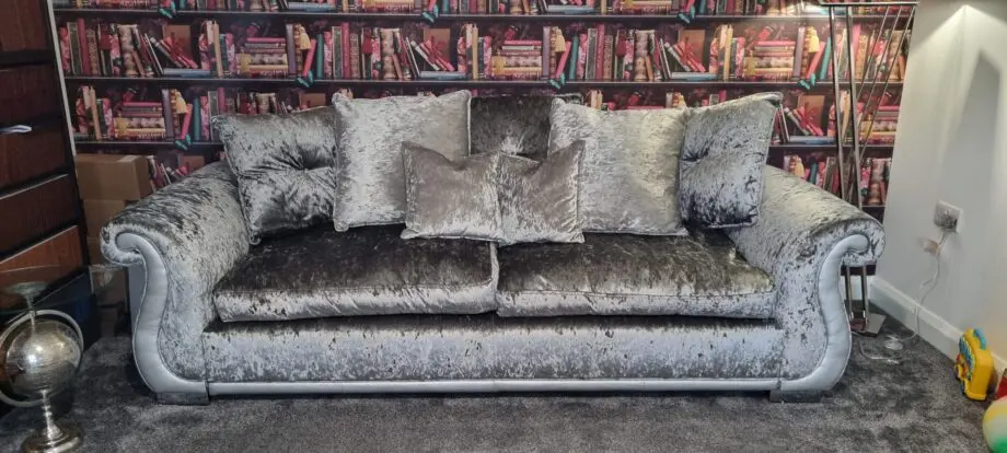 DFS Silver Crushed Velvet Sofa And Loveseat Set