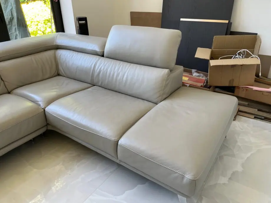 Light Grey leather corner L-shape sofa (Sofology Riva)