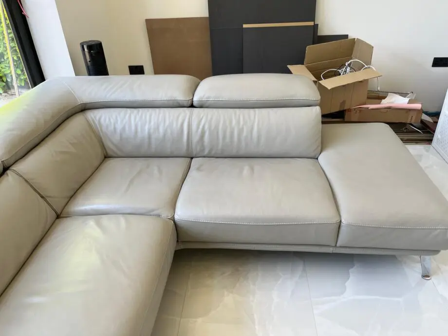 Light Grey leather corner L-shape sofa (Sofology Riva)
