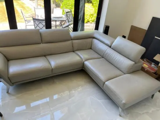 Light Grey leather corner L-shape sofa (Sofology Riva)