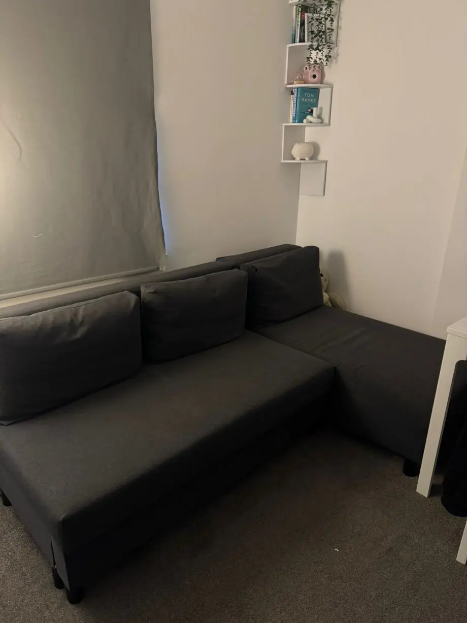 3-seat sofa-bed with chaise longue, Knisa dark grey