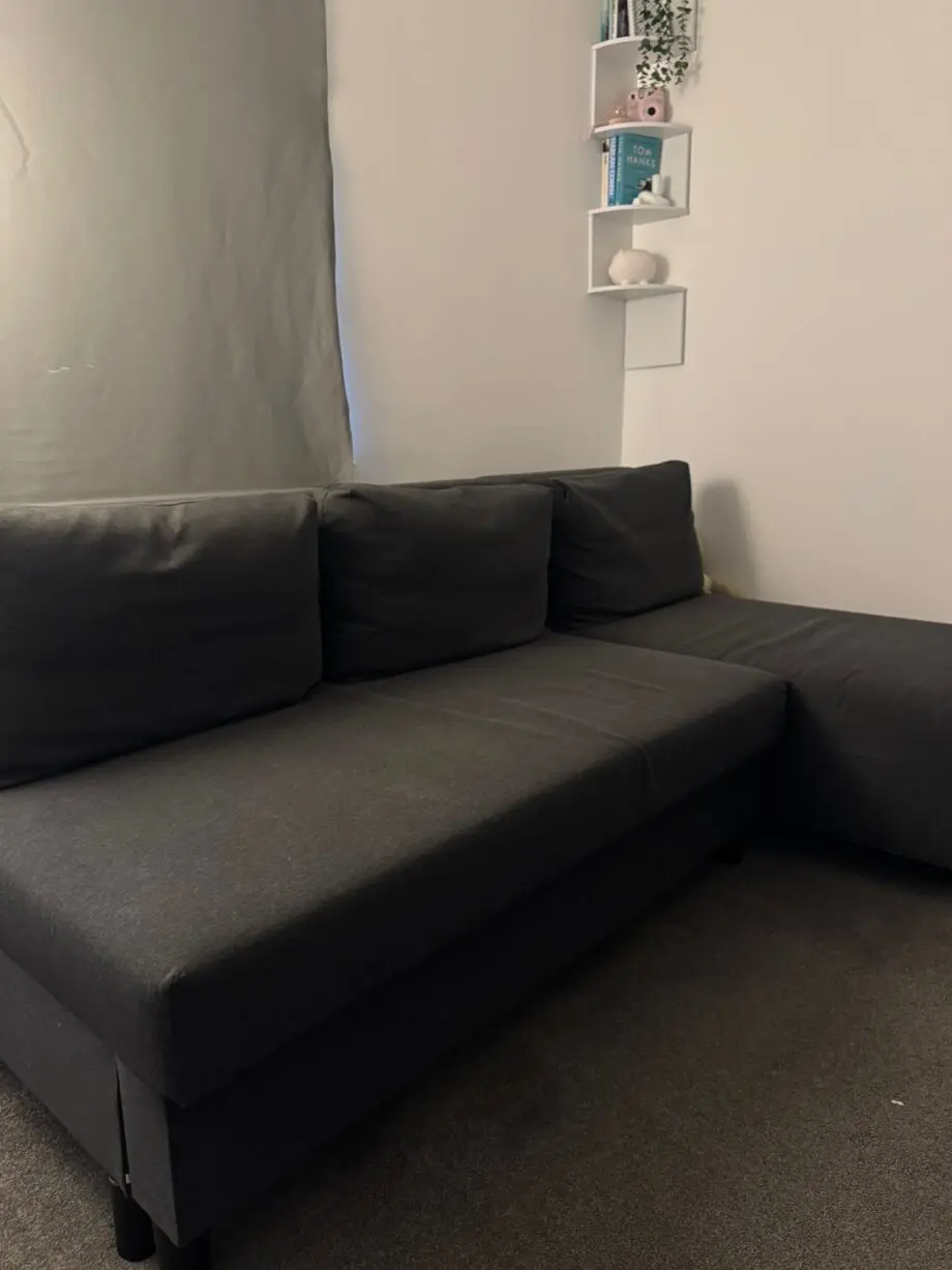 3-seat sofa-bed with chaise longue, Knisa dark grey