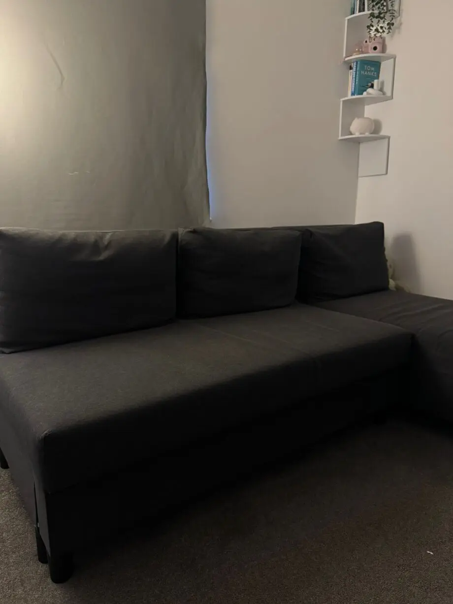 3-seat sofa-bed with chaise longue, Knisa dark grey