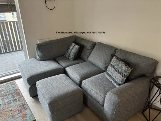 Next “Michigan” Corner Chaise Sofa + Footstool – Boucle Weave Dark Grey