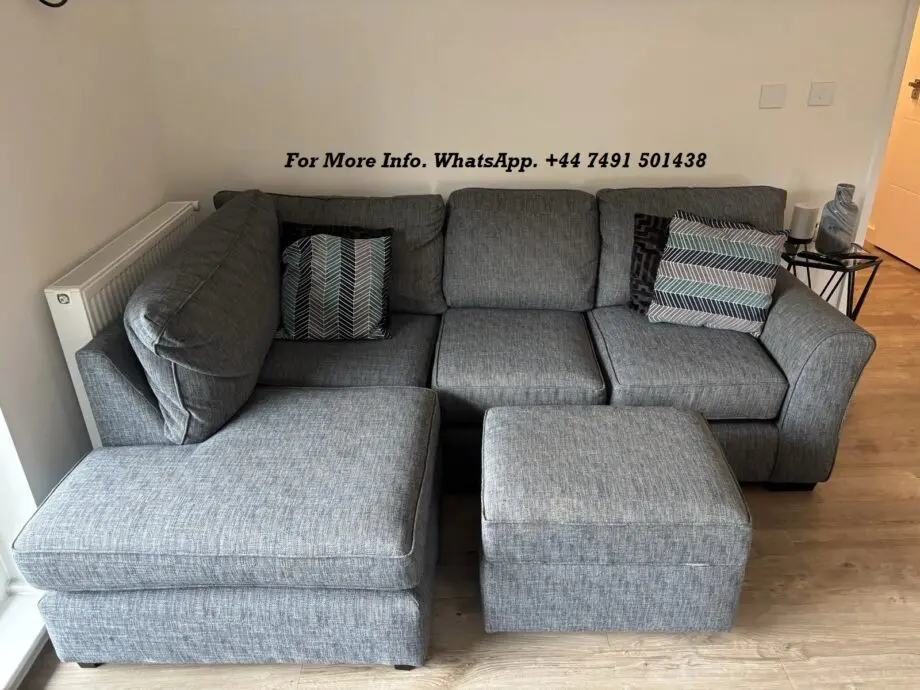 Next “Michigan” Corner Chaise Sofa + Footstool – Boucle Weave Dark Grey