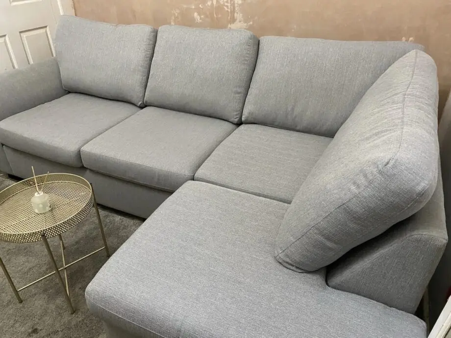 DFS Owen Weave Fabric L-Shaped High Back Corner Sofa For Sale