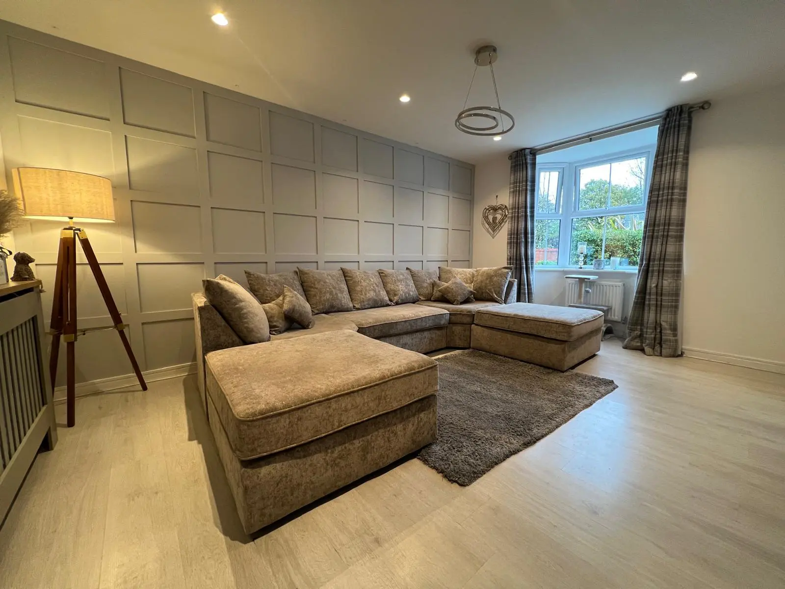 Modern U-Shape brushed-oatmeal modular 4-seater with dual footstools