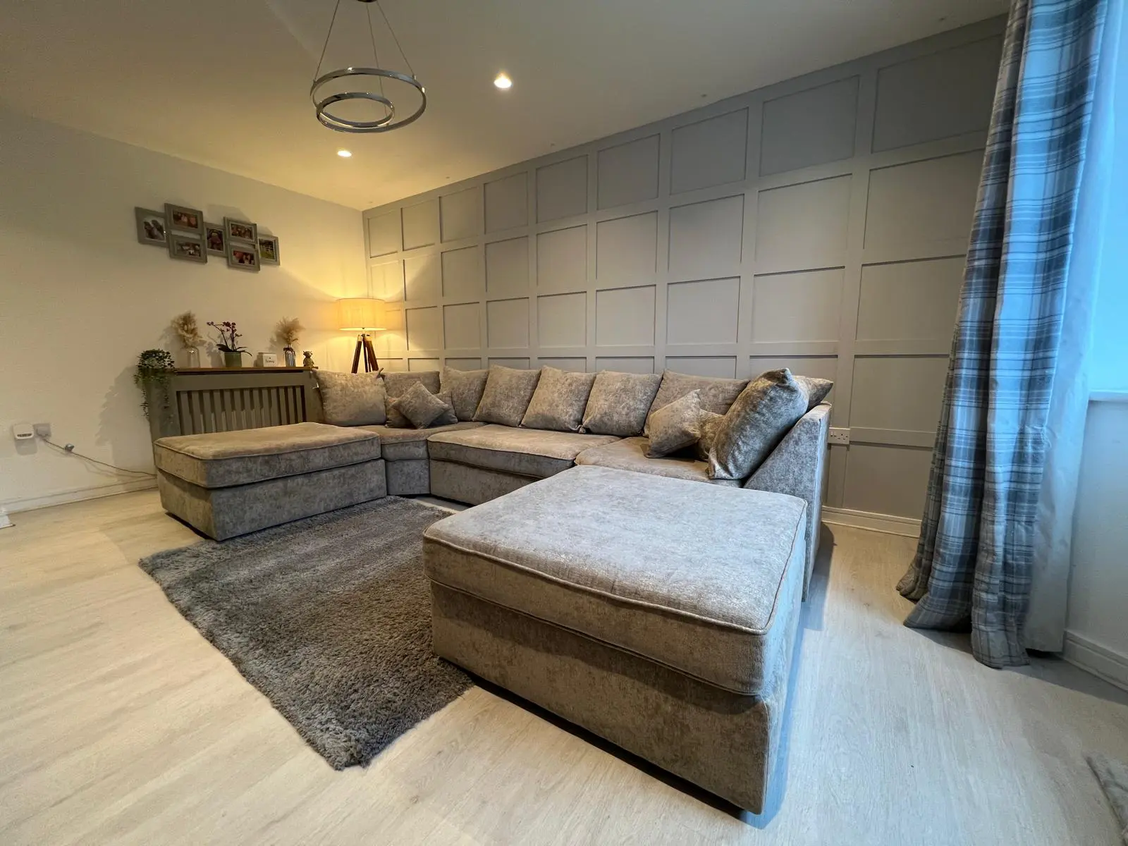 Modern U-Shape brushed-oatmeal modular 4-seater with dual footstools