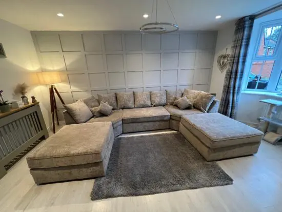 Modern U-Shape brushed-oatmeal modular 4-seater with dual footstools