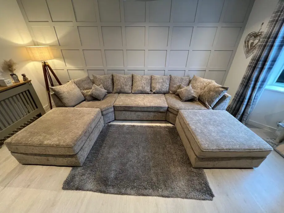 Modern U-Shape brushed-oatmeal modular 4-seater with dual footstools