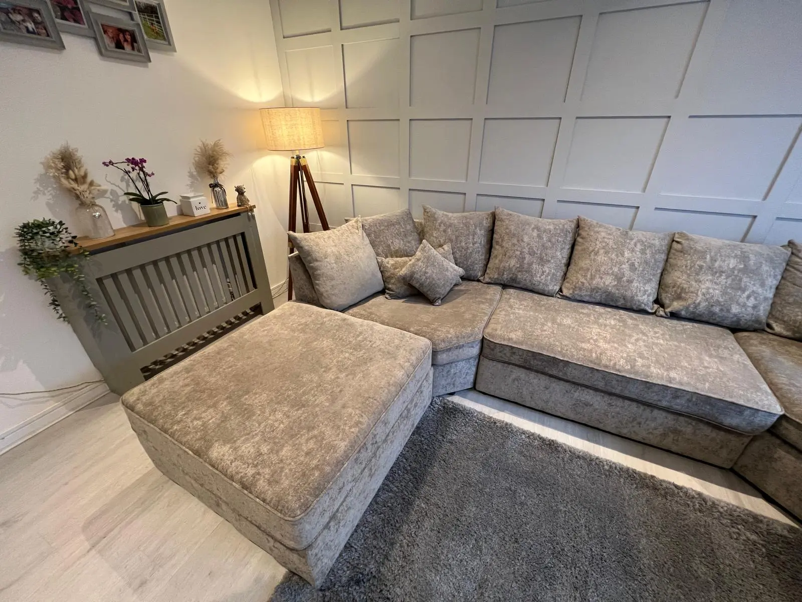 Modern U-Shape brushed-oatmeal modular 4-seater with dual footstools