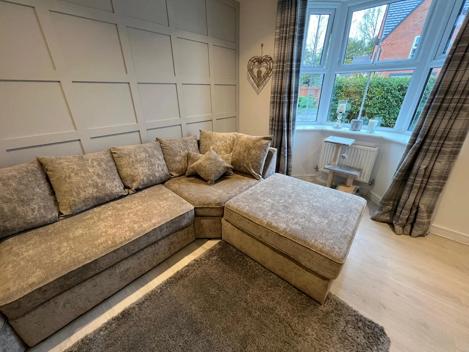 Modern U-Shape brushed-oatmeal modular 4-seater with dual footstools