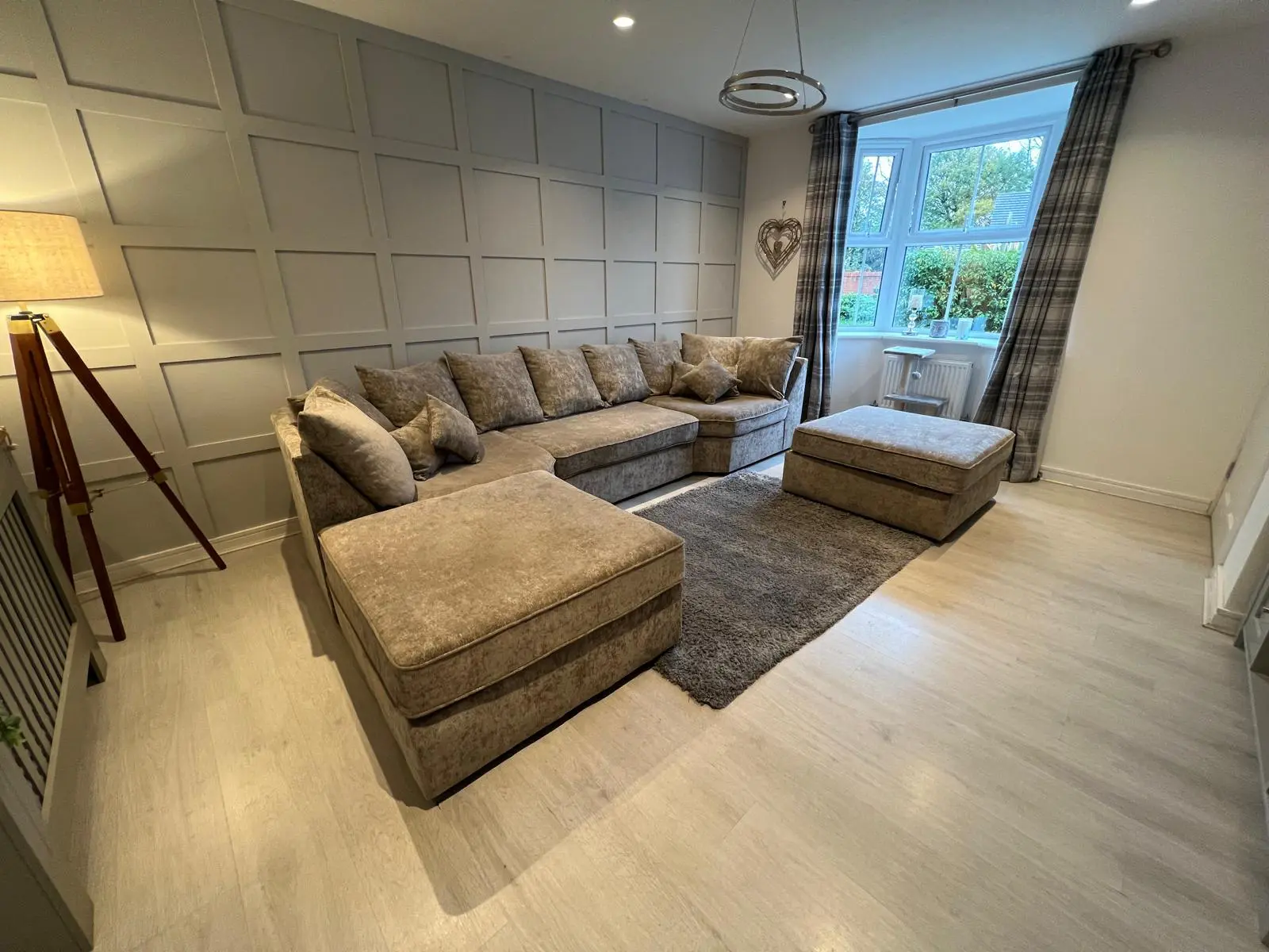 Modern U-Shape brushed-oatmeal modular 4-seater with dual footstools