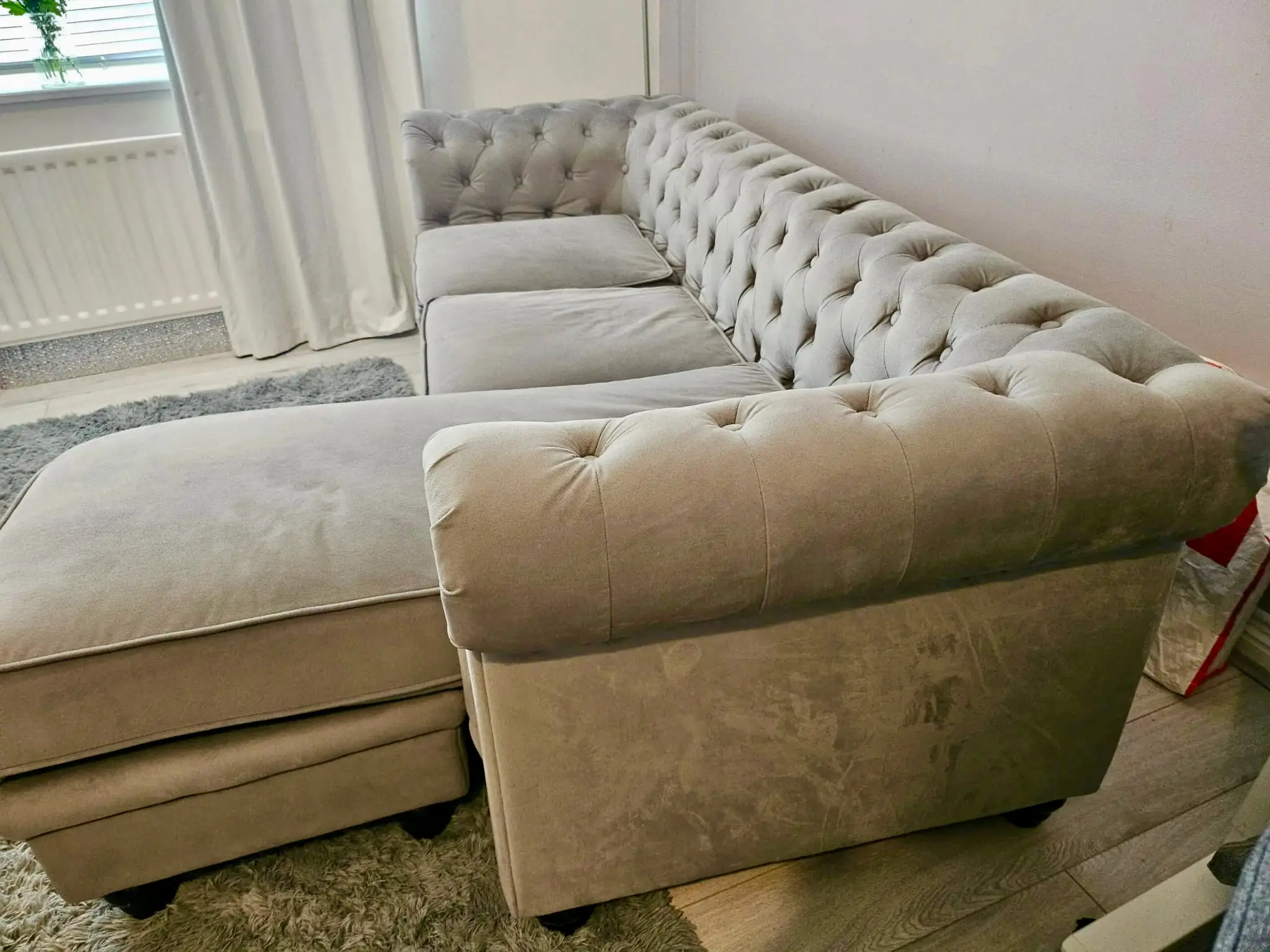3 seater like new Chesterfield grey sofa with chaise