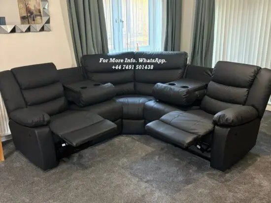 Black Leather Recliner Sofa With Cup Holders