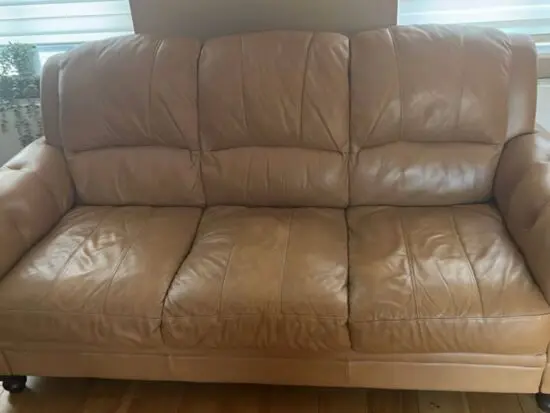 Furniture Village Genuine Leather Beige 3-seater sofa