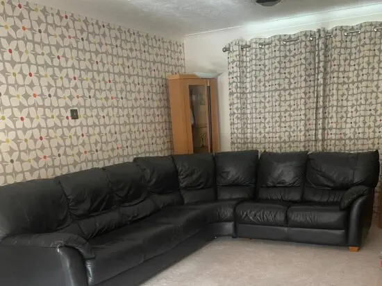 IKEA 6 seater genuine leather black corner sofa