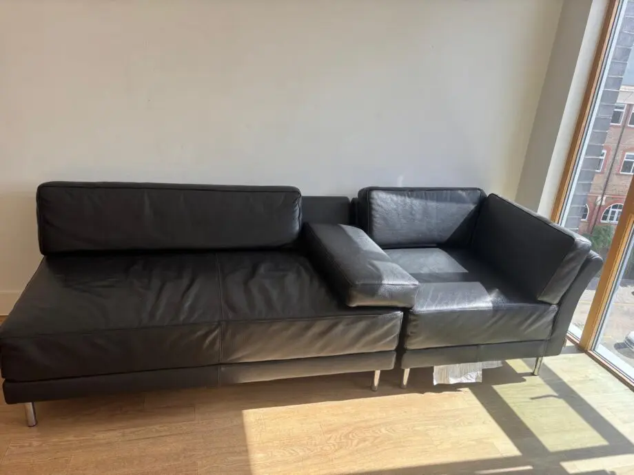 Habitat black leather sofa Scala range (rrp over £2,000)