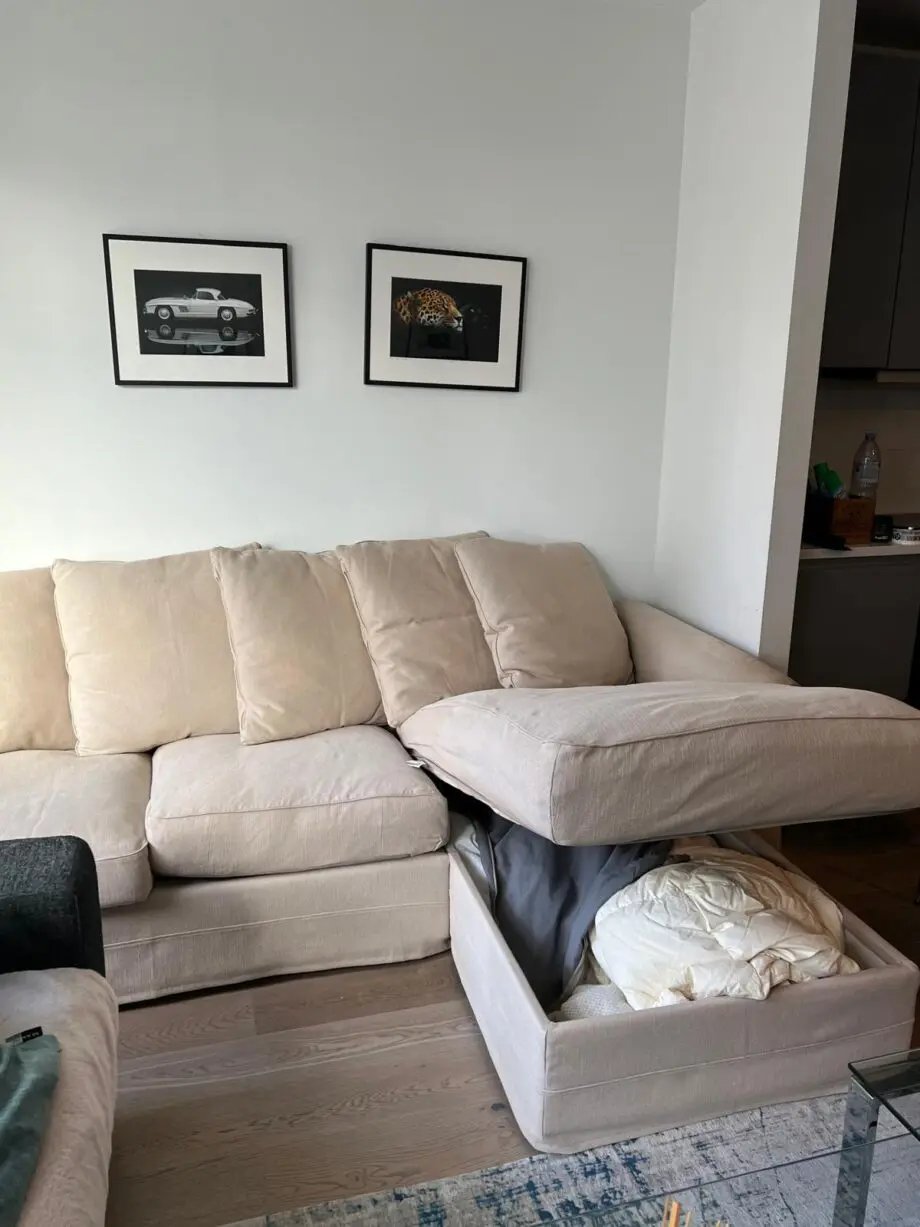 3-seat sofa, with chaise longue and storage
