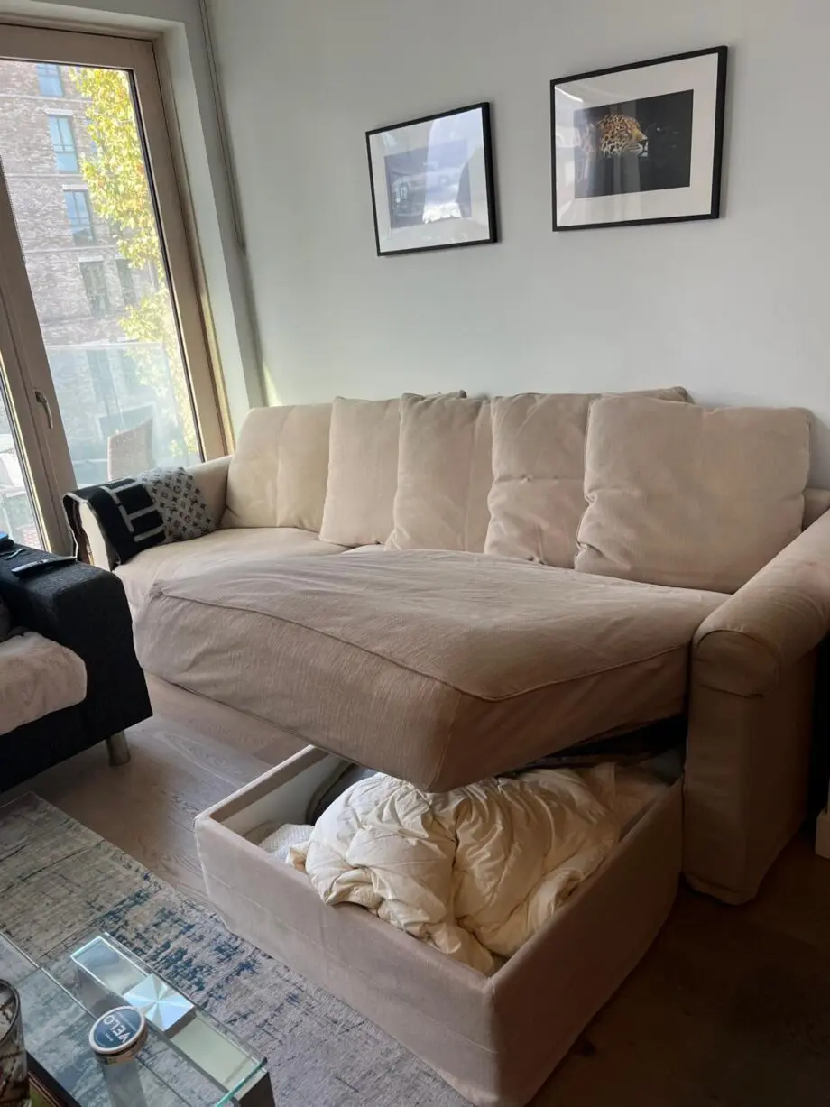 3-seat sofa, with chaise longue and storage
