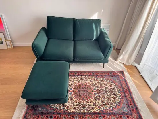 Daals Obriel Forest Green Velvet 2 Seater Sofa + Foot Stool (Current Season)