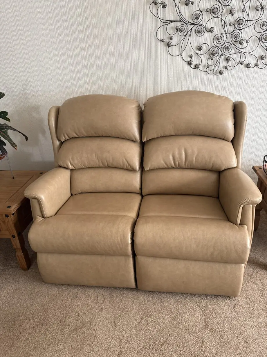 Handmade tan leather 2 seater sofa