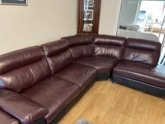 DFS large corner sofa with armchair, footstool and swivel chair in Conker colour