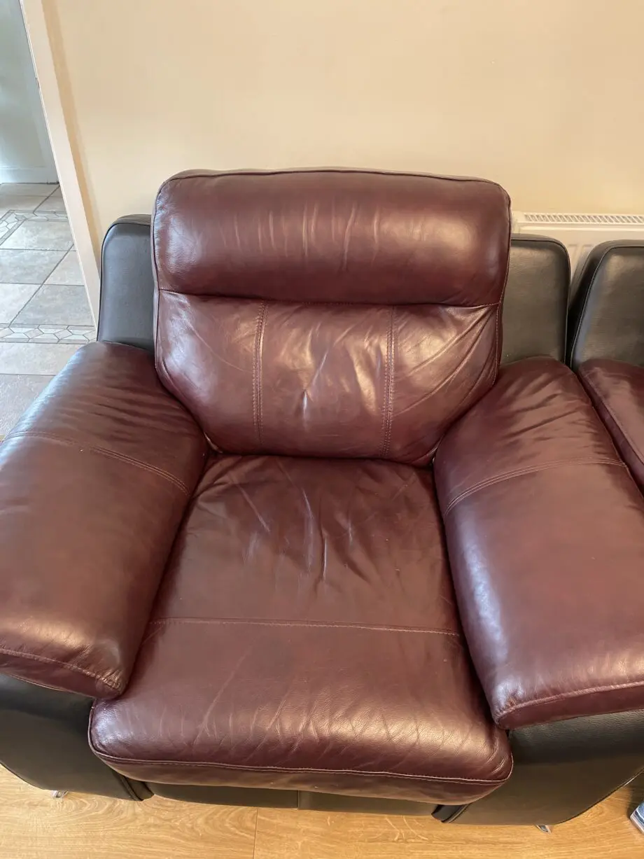DFS large corner sofa with armchair, footstool and swivel chair in Conker colour