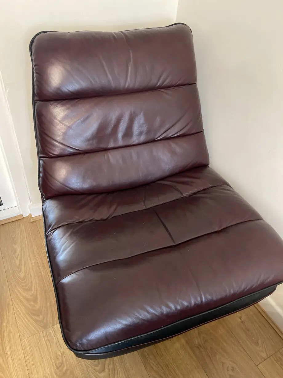 DFS large corner sofa with armchair, footstool and swivel chair in Conker colour